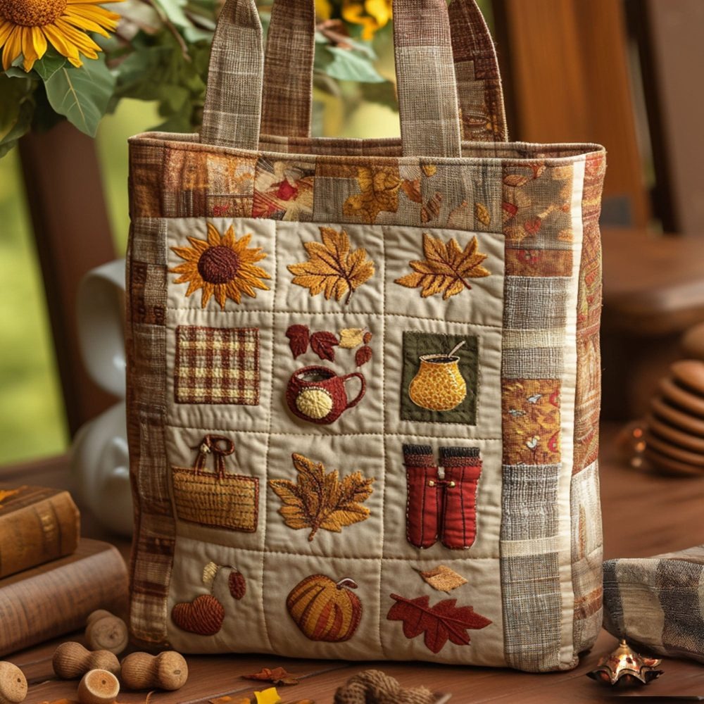 Autumn Pathways Quilted Tote Bag