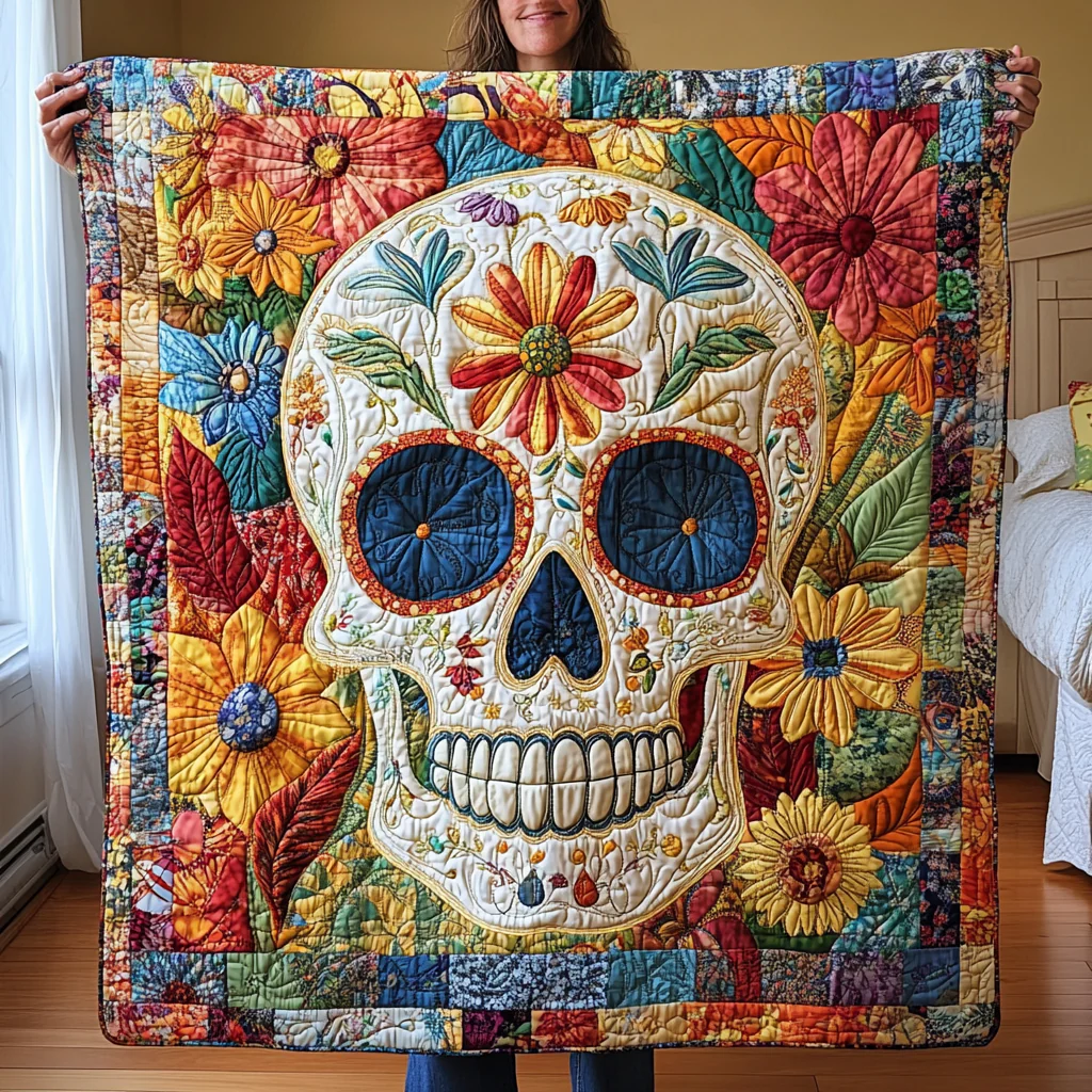 Whimsical Skull Quilted Blanket