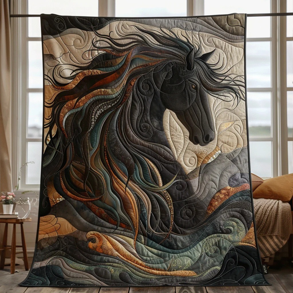 Dynamic Horse Design Quilted Blanket