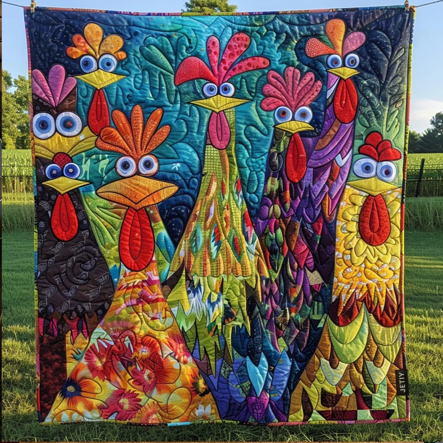 Whimsical chickensQuilted Blanket