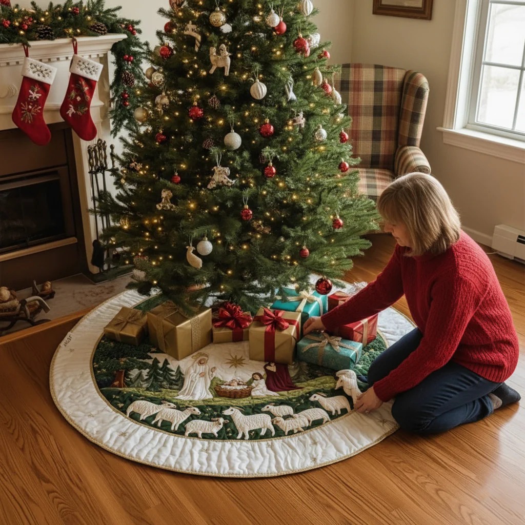Blessed MangerChristmas Quilted TreeSkirt