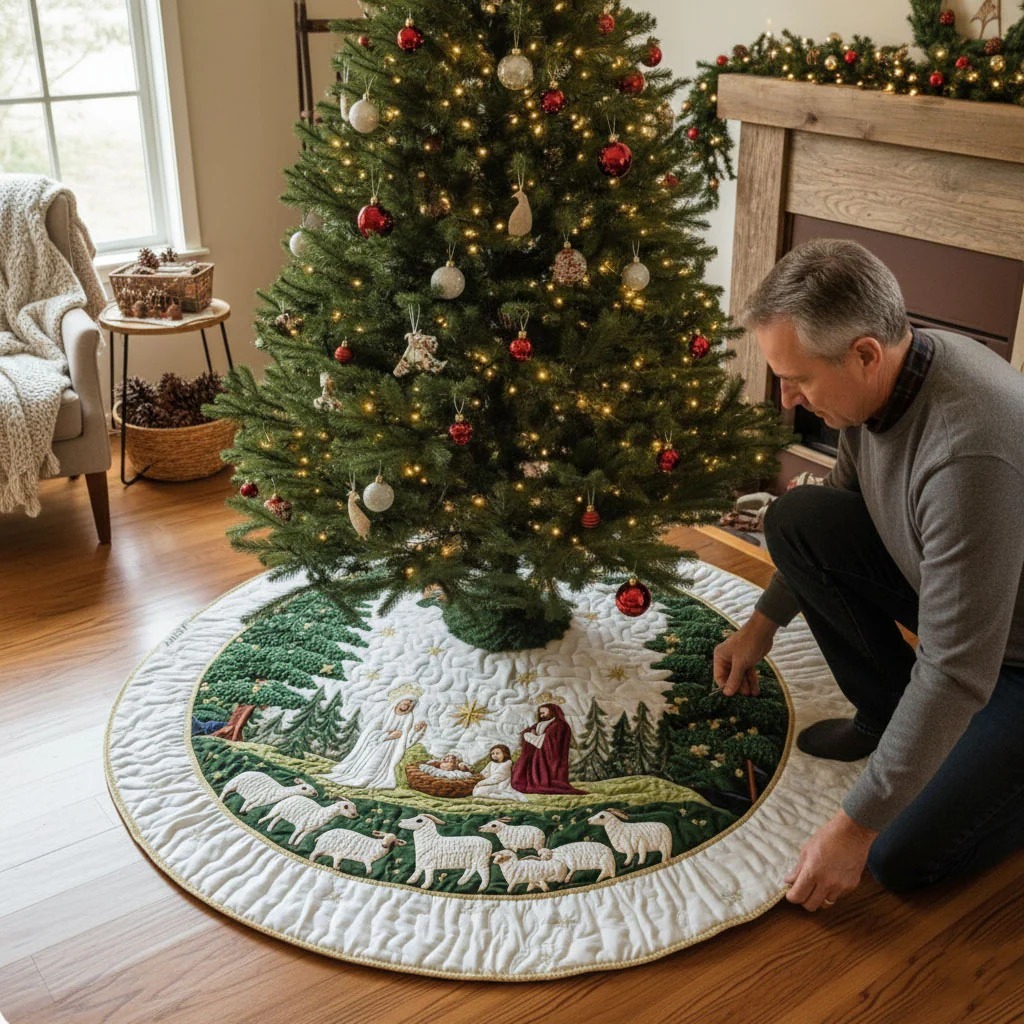 Blessed MangerChristmas Quilted TreeSkirt