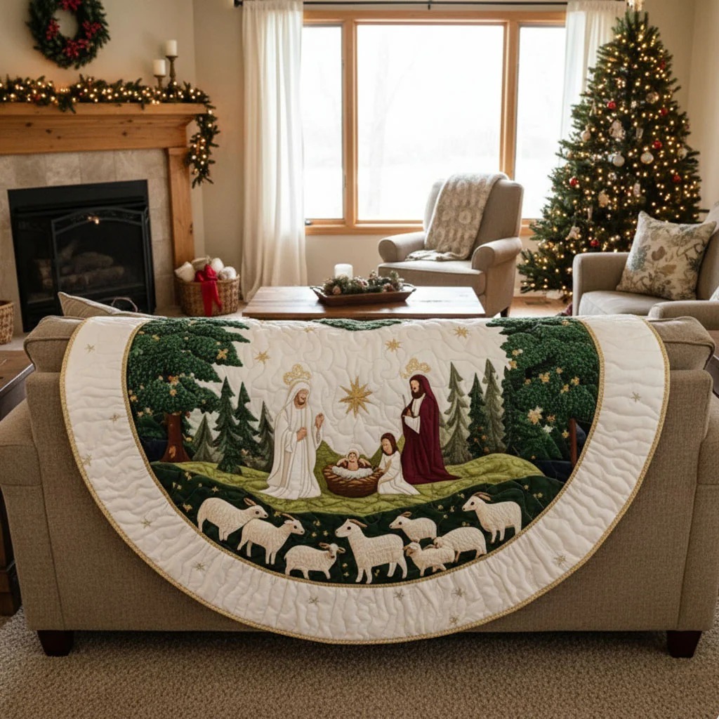 Blessed MangerChristmas Quilted TreeSkirt