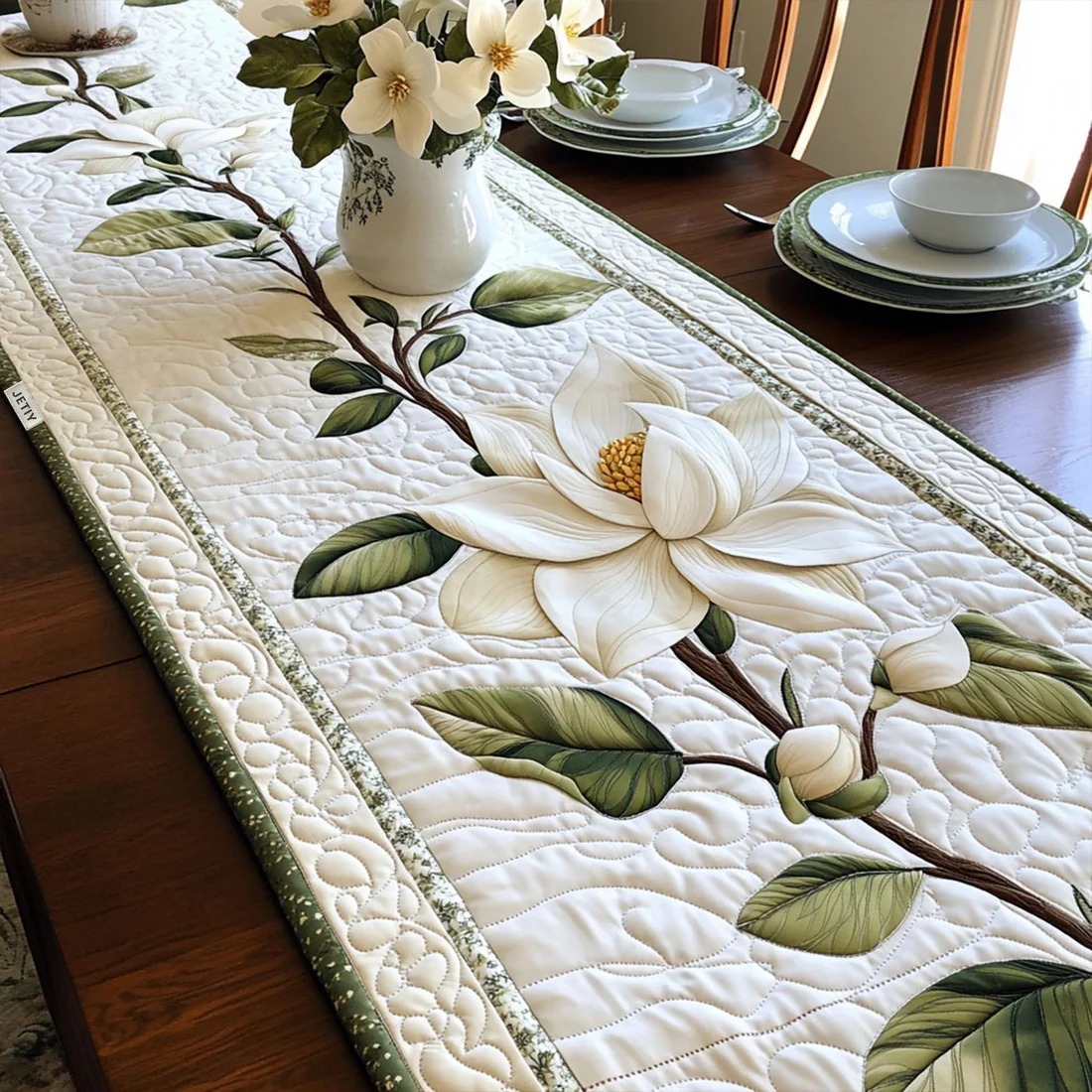Rustic Magnolia BloomQuilted Table Runner