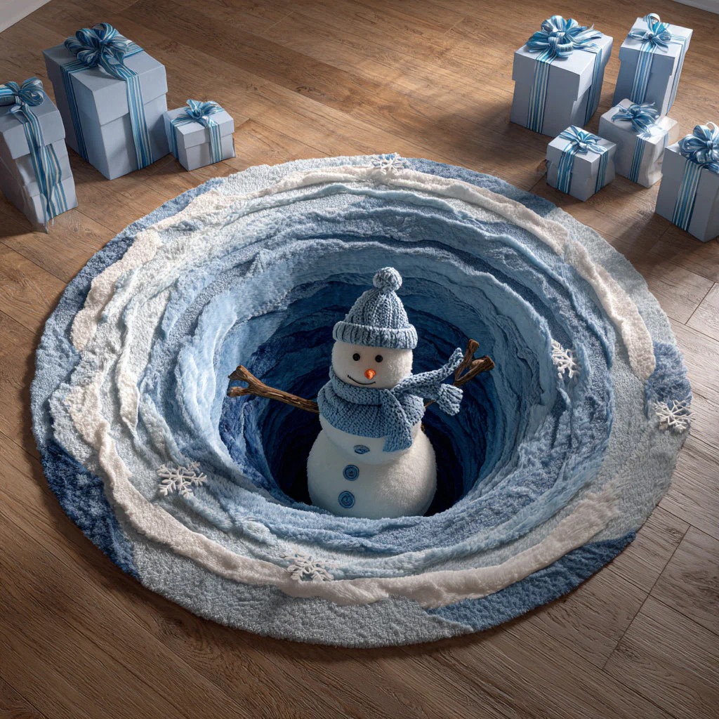 Blue Snowman Abyss Round Carpet 