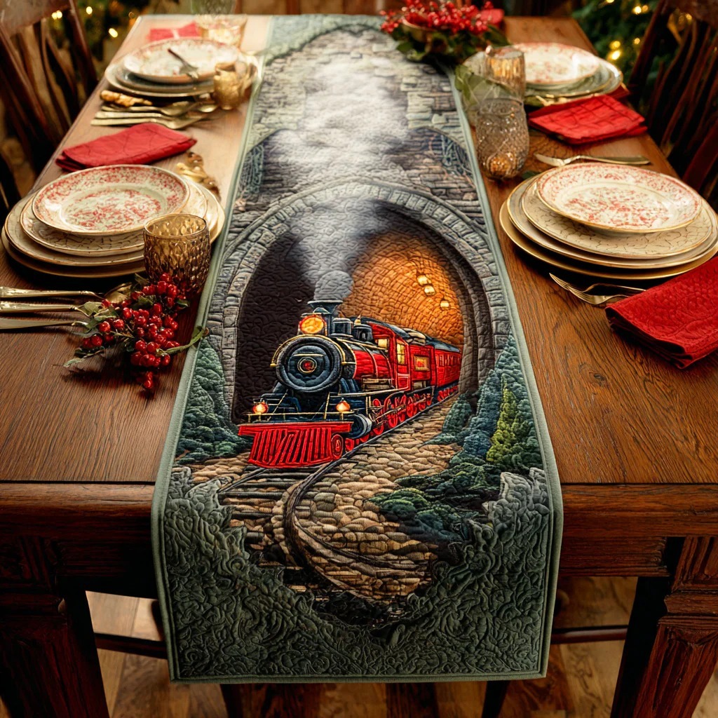Holiday Train Quilted Table Runner 