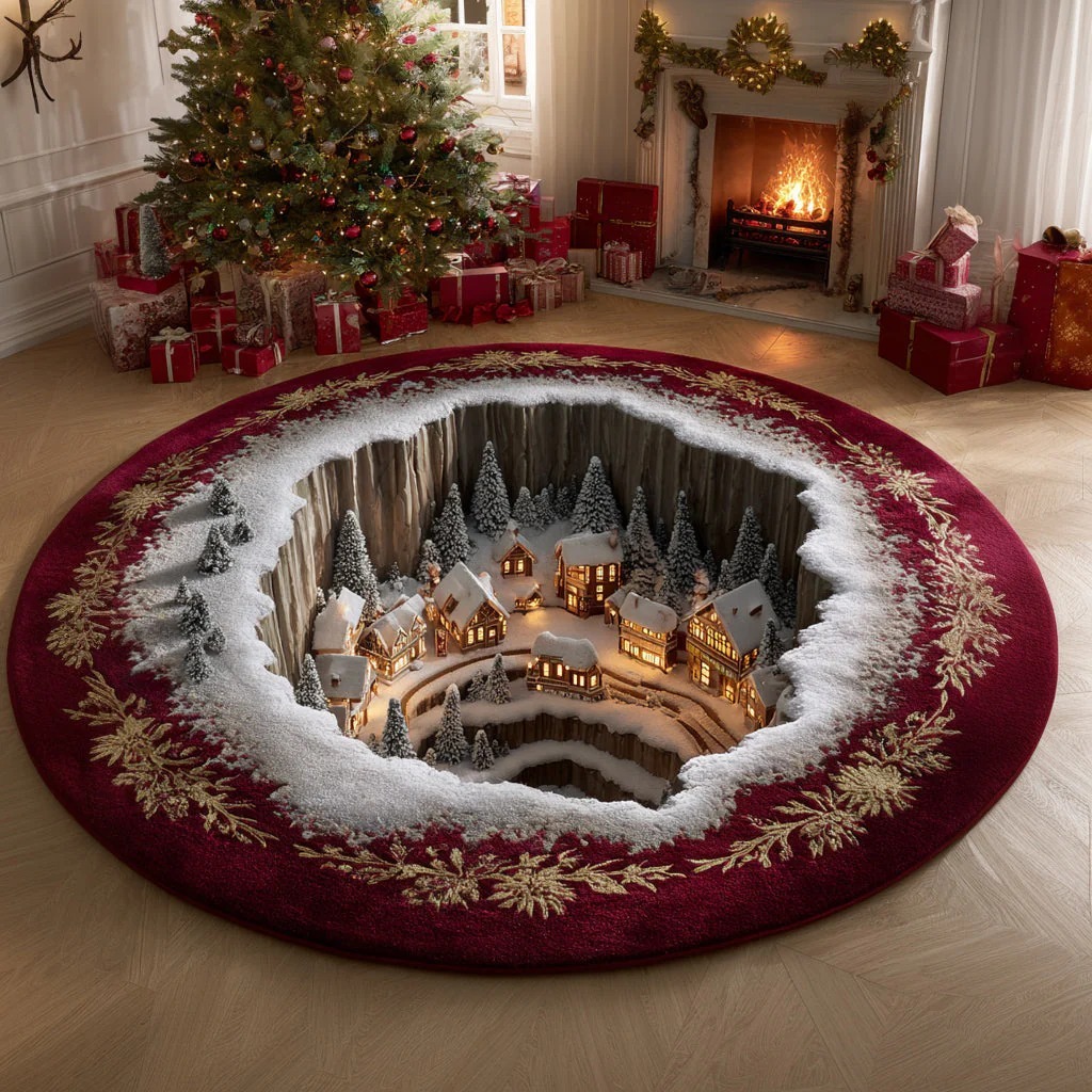 Charming Christmas Village Round Carpet