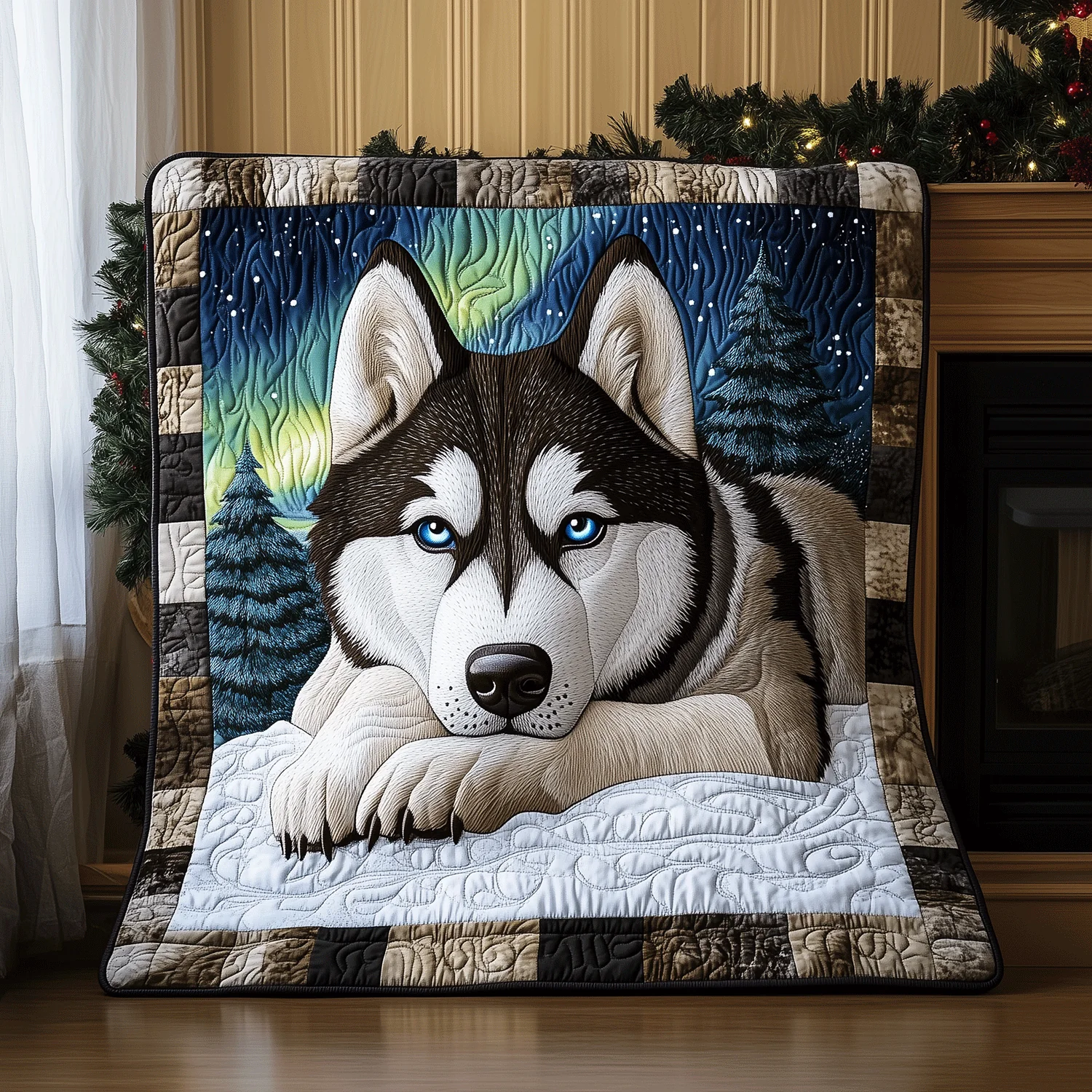 Winter Husky Quilted Blanket 