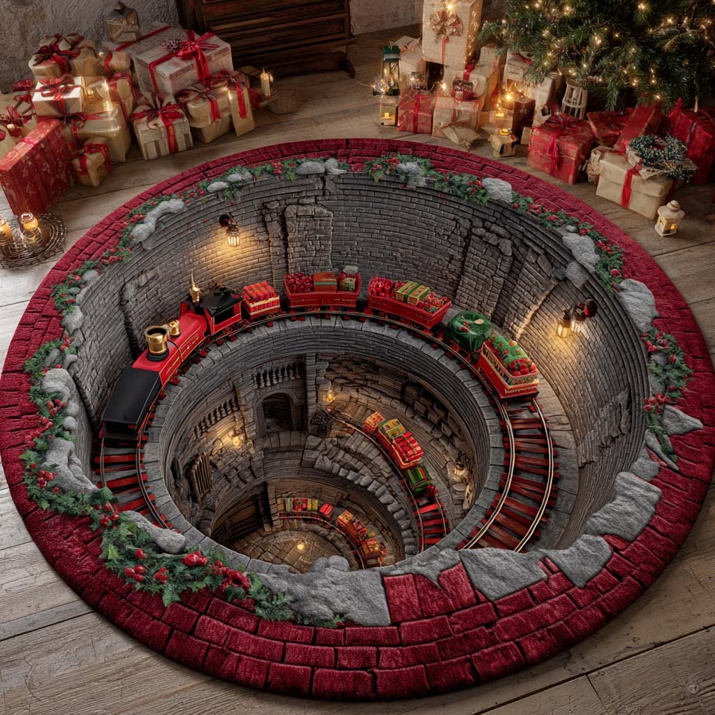 Christmas Rail Spiral Round Carpet 