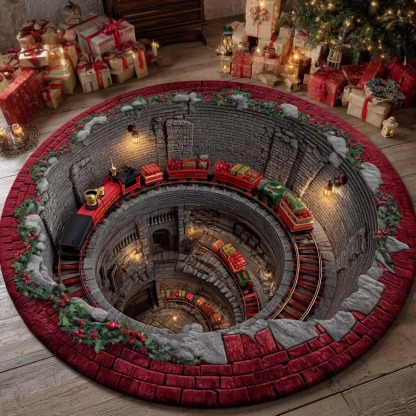 Christmas Rail Spiral Round Carpet 