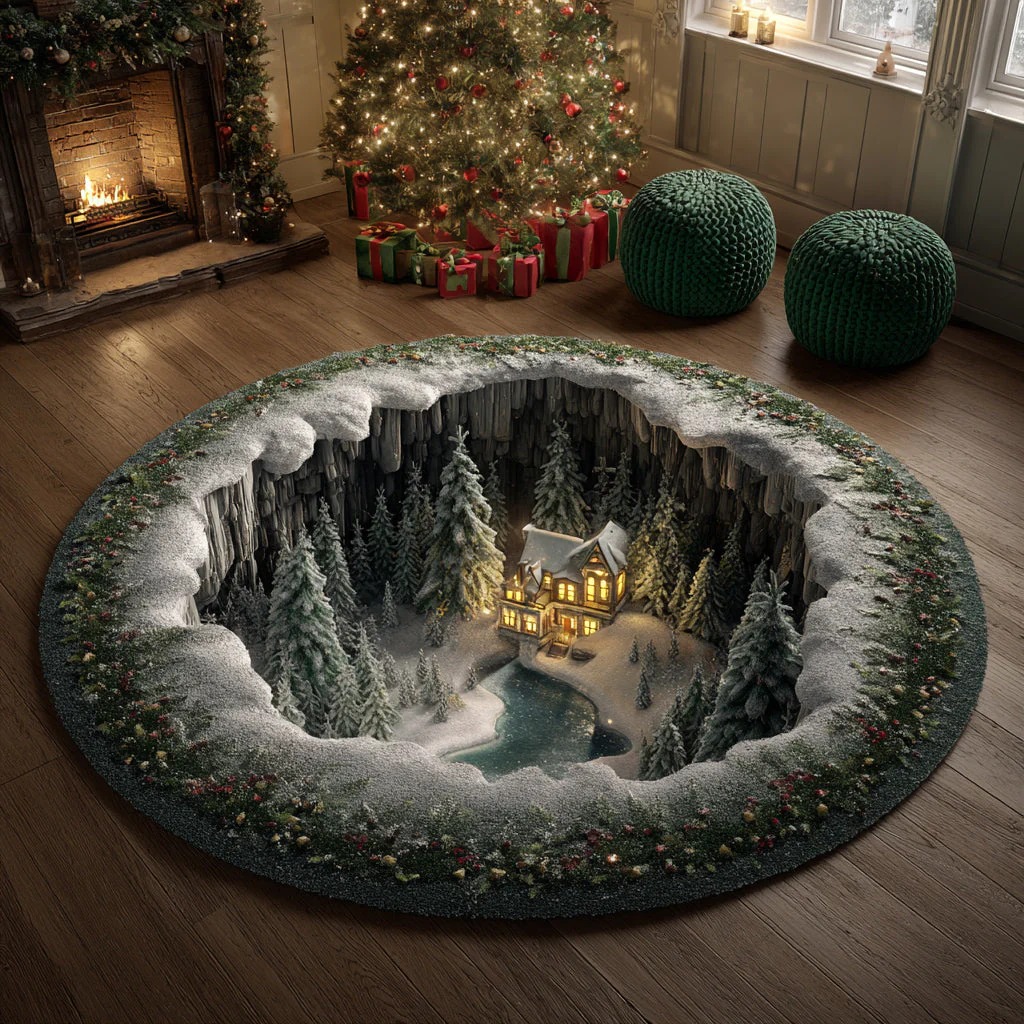 Lakeside Christmas Village Round Carpet