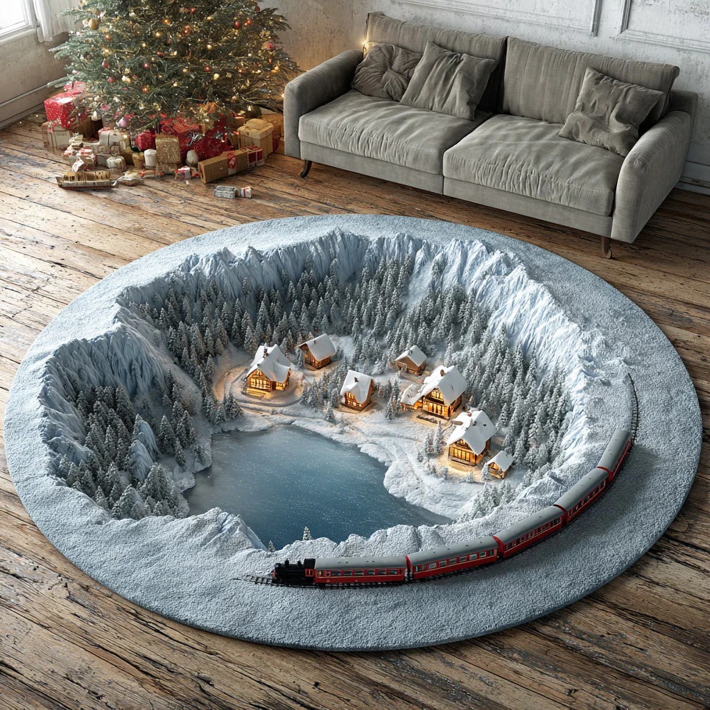 Silent Snow Path Round Carpet 