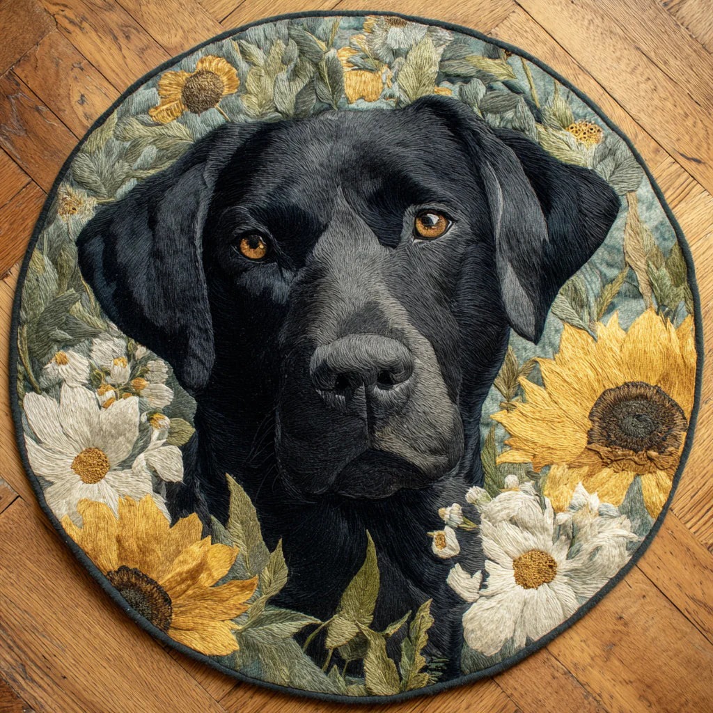 Sunny Black Lab Round Carpet