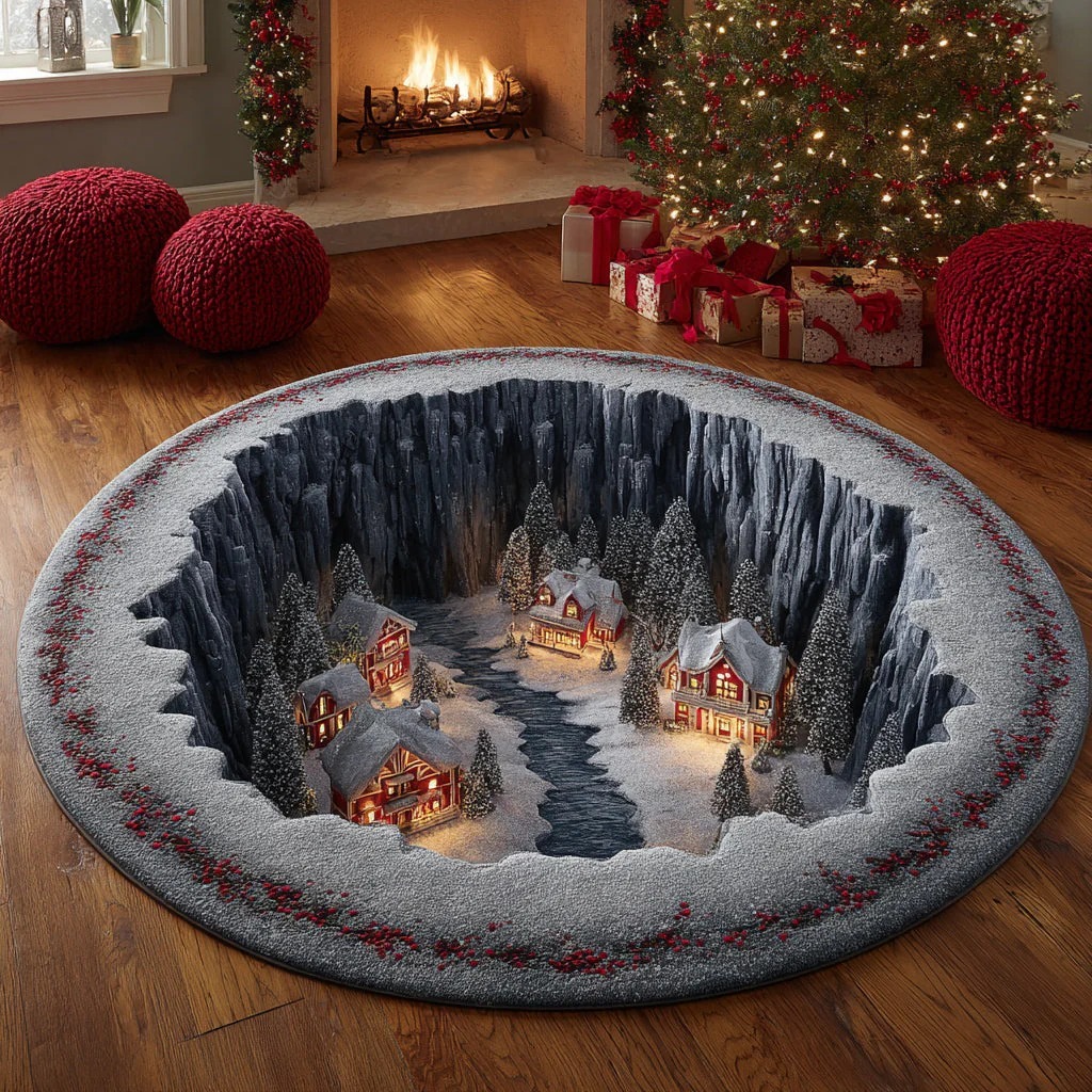 Alpine Christmas Village Round Carpet 