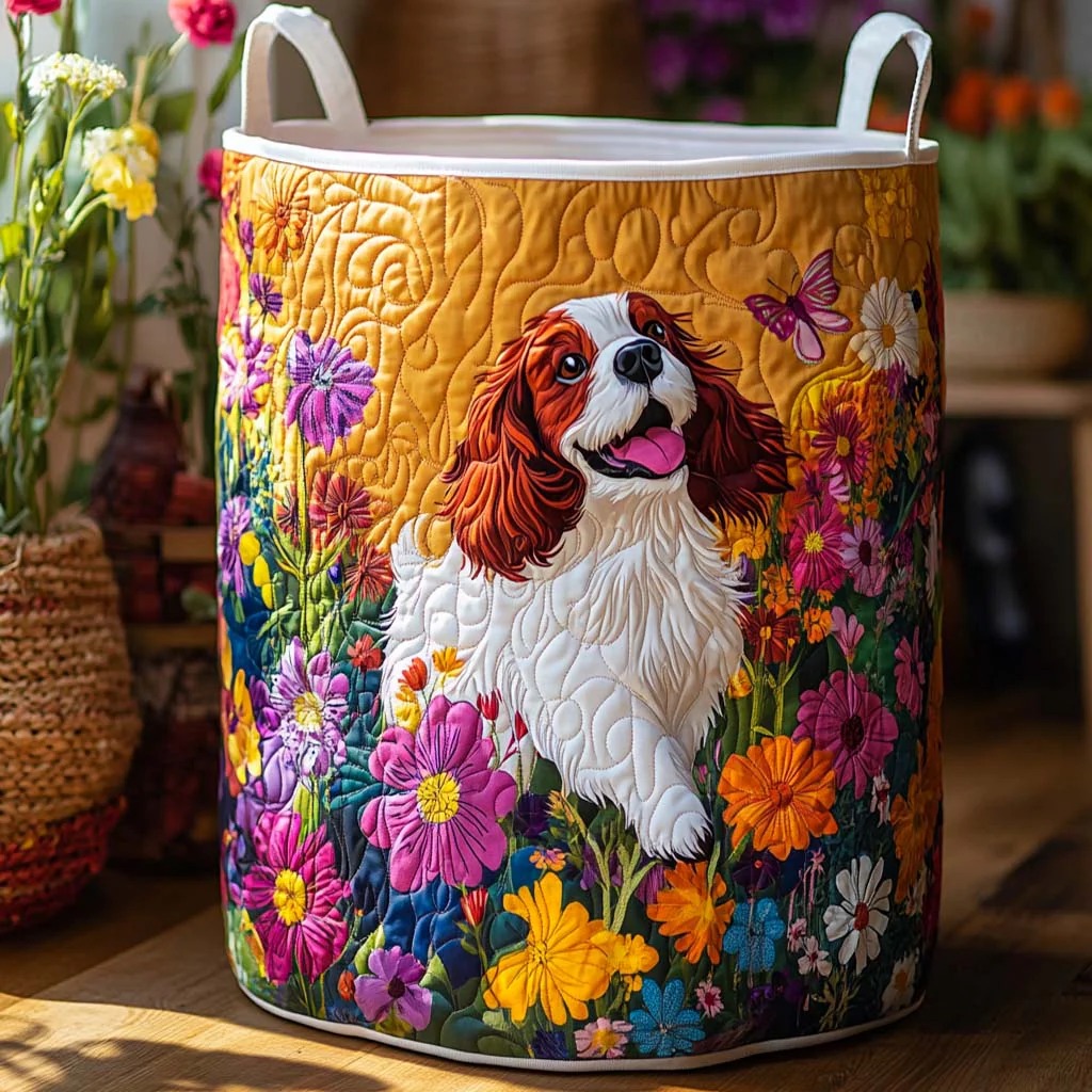 Blooming Garden Pup Quilted Laundry Basket