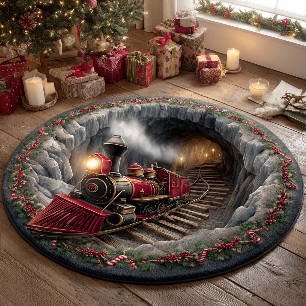Christmas Cavern Express Round Carpet