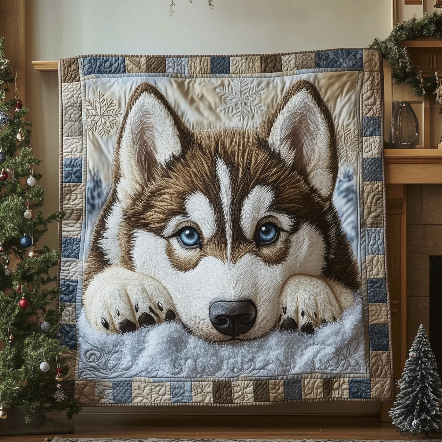 Winter Husky Quilted Blanket 