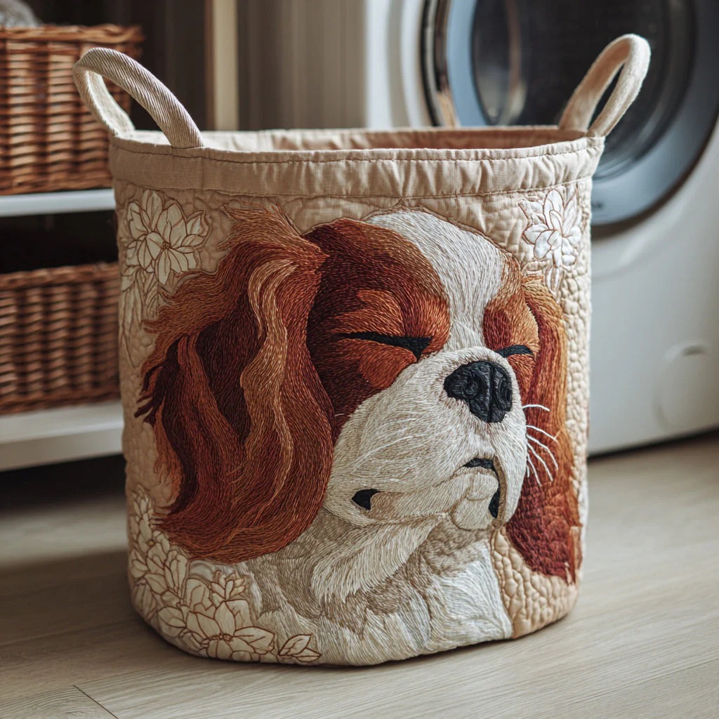 Sleepy King Charles Quilted Laundry Basket