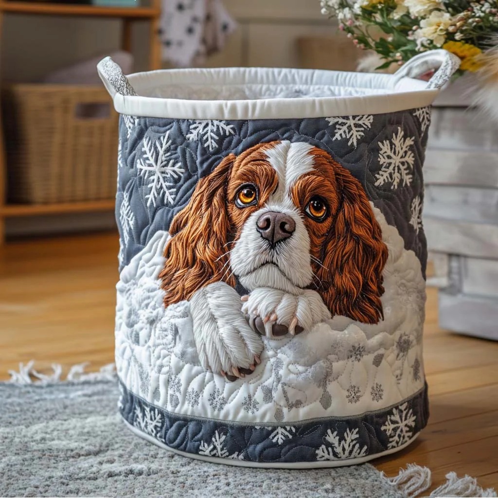Snowy Day Gaze Quilted Laundry Basket