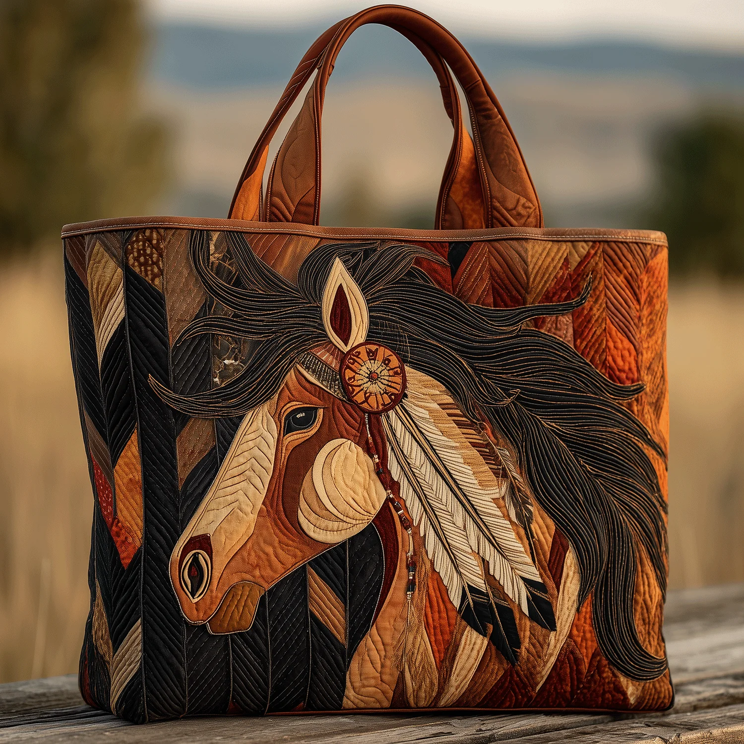 Native Horse Pride Quilted Tote Bag