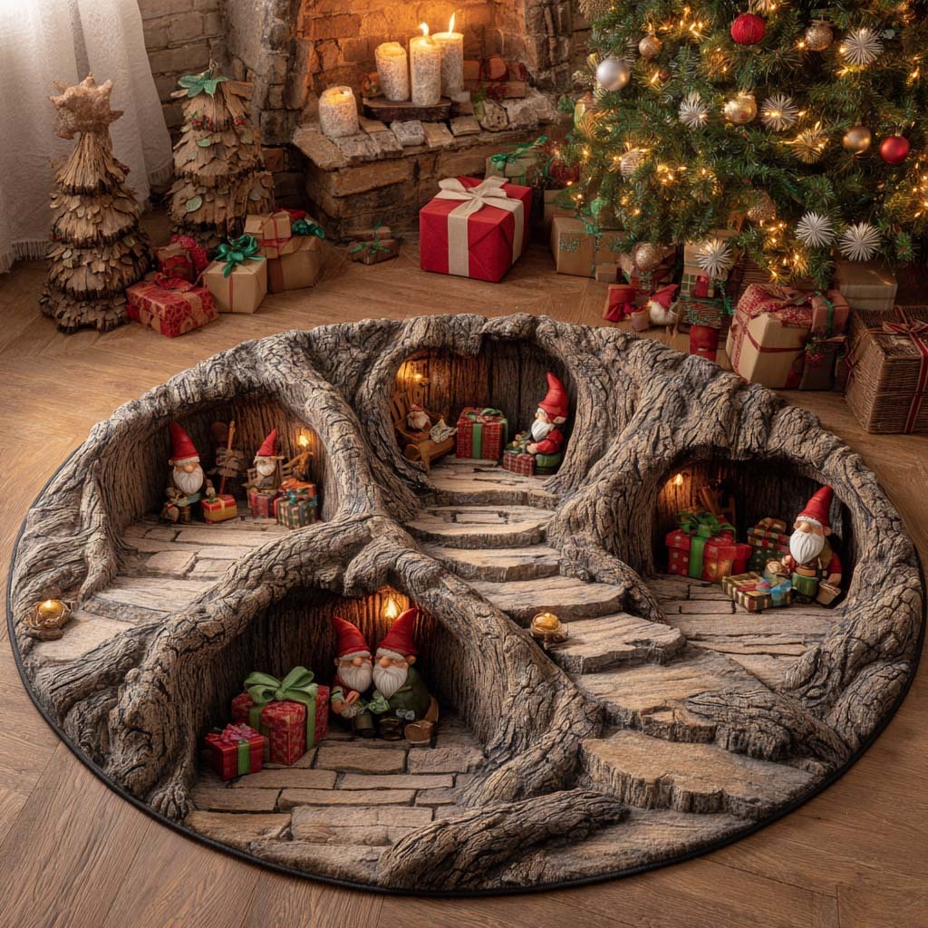 Rustic Wood Gnome Hollow Round Carpet 