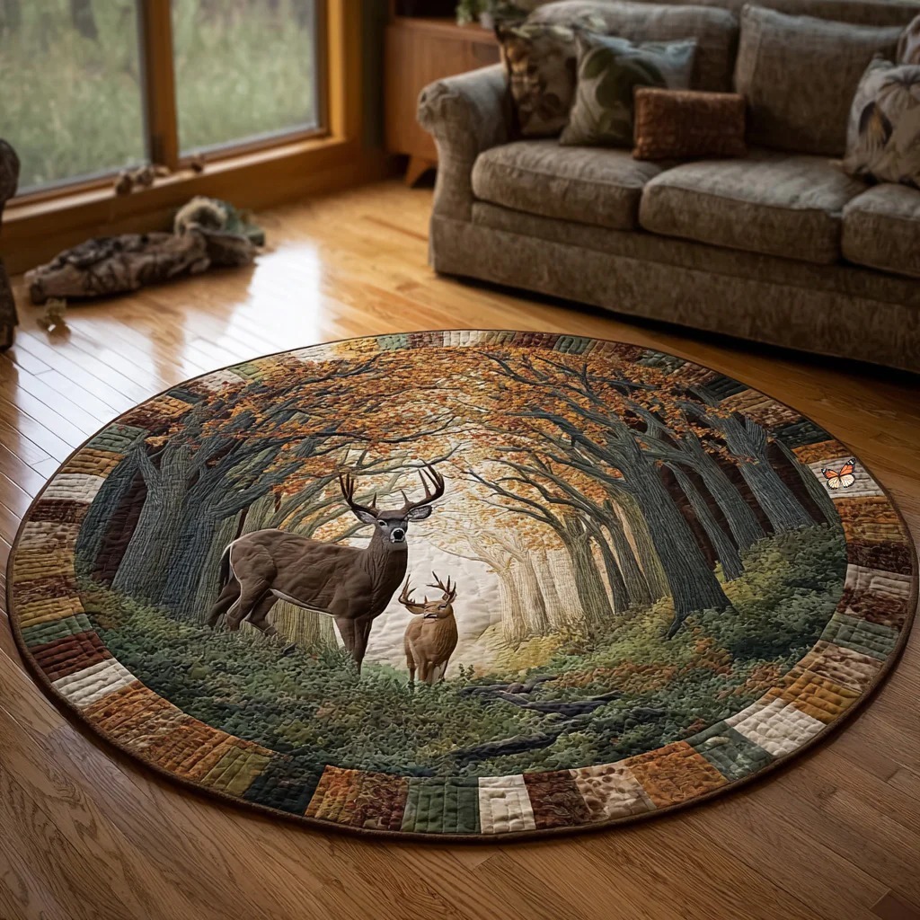 Forest Stag Quilted Round Mat 