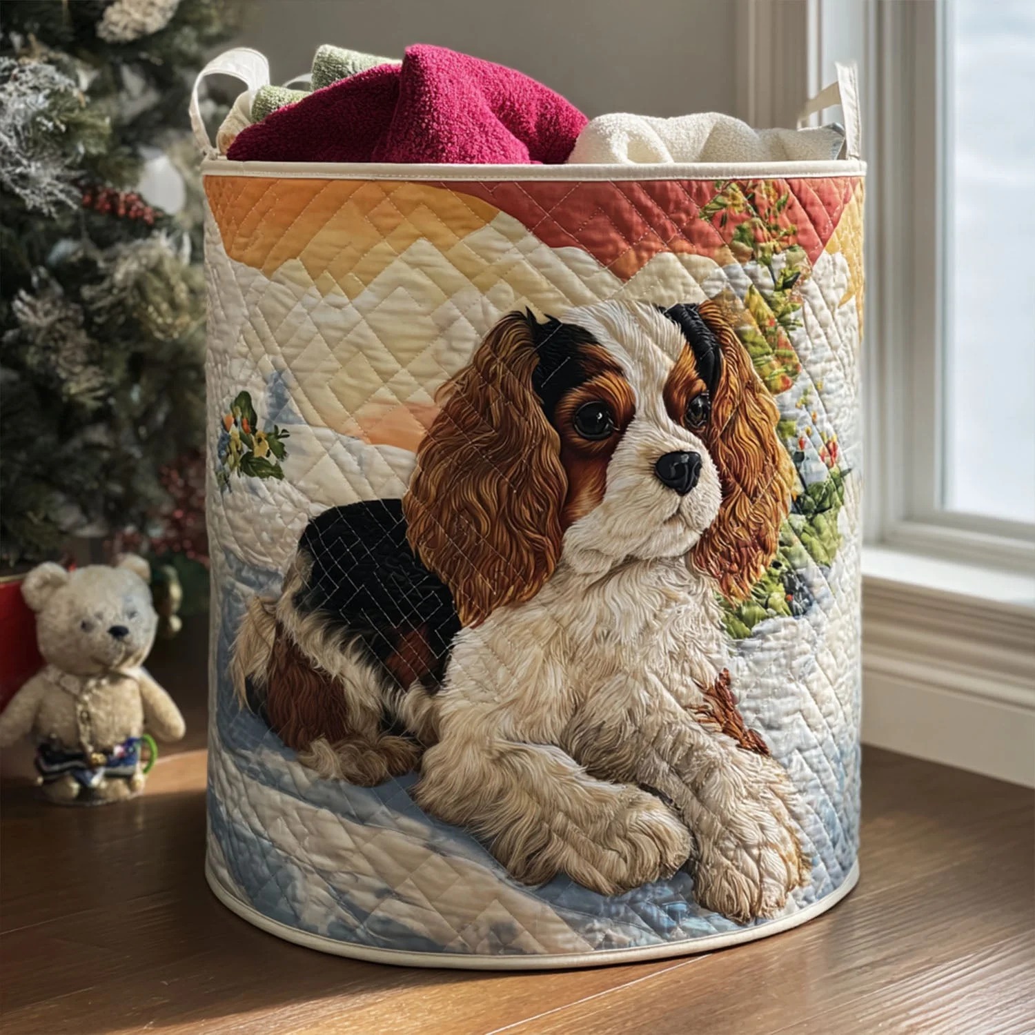 Cozy Cavalier Quilted Laundry Basket