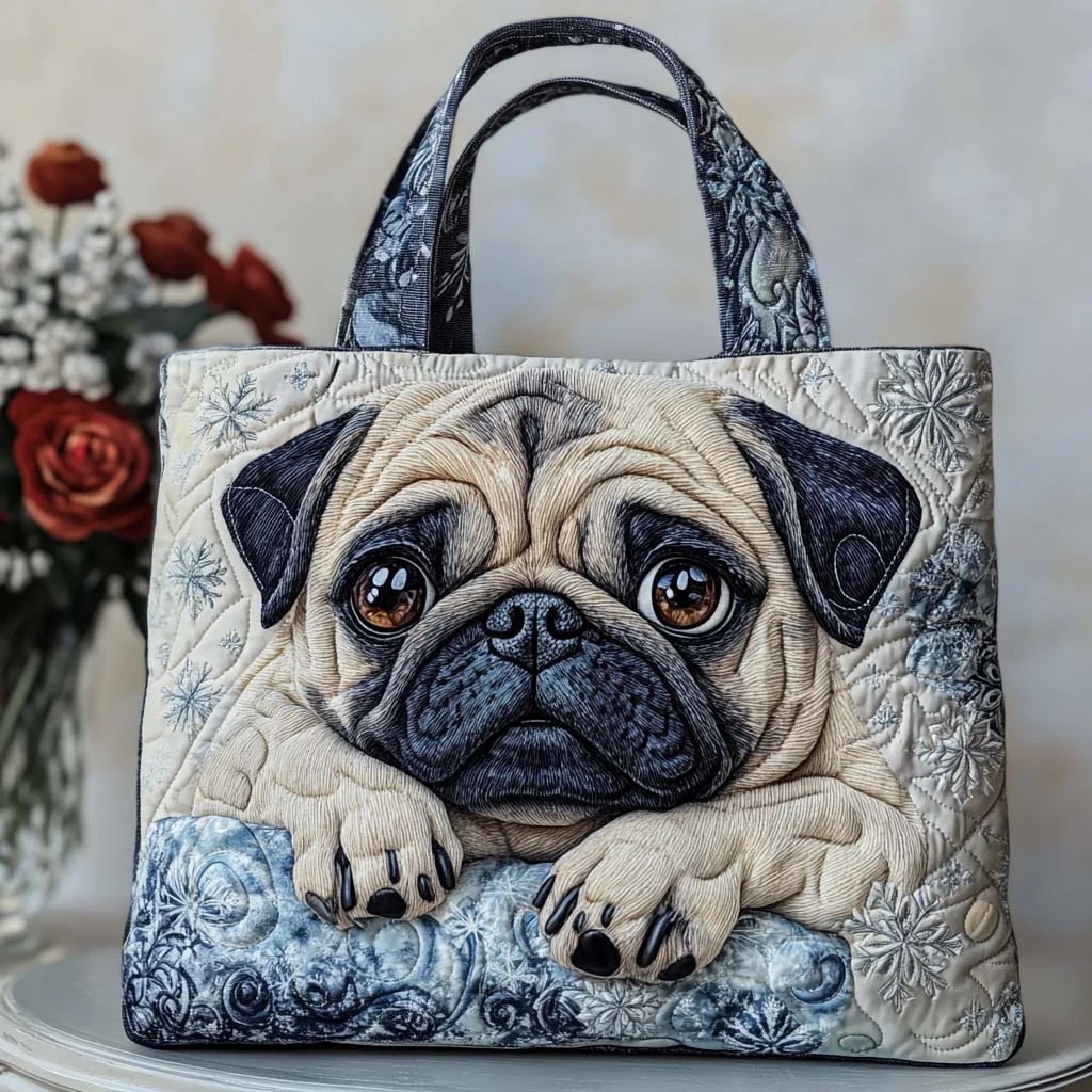 Pug Charm Quilted Tote Bag