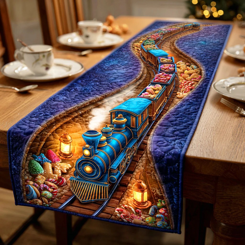 Holiday Train Quilted Table Runner 