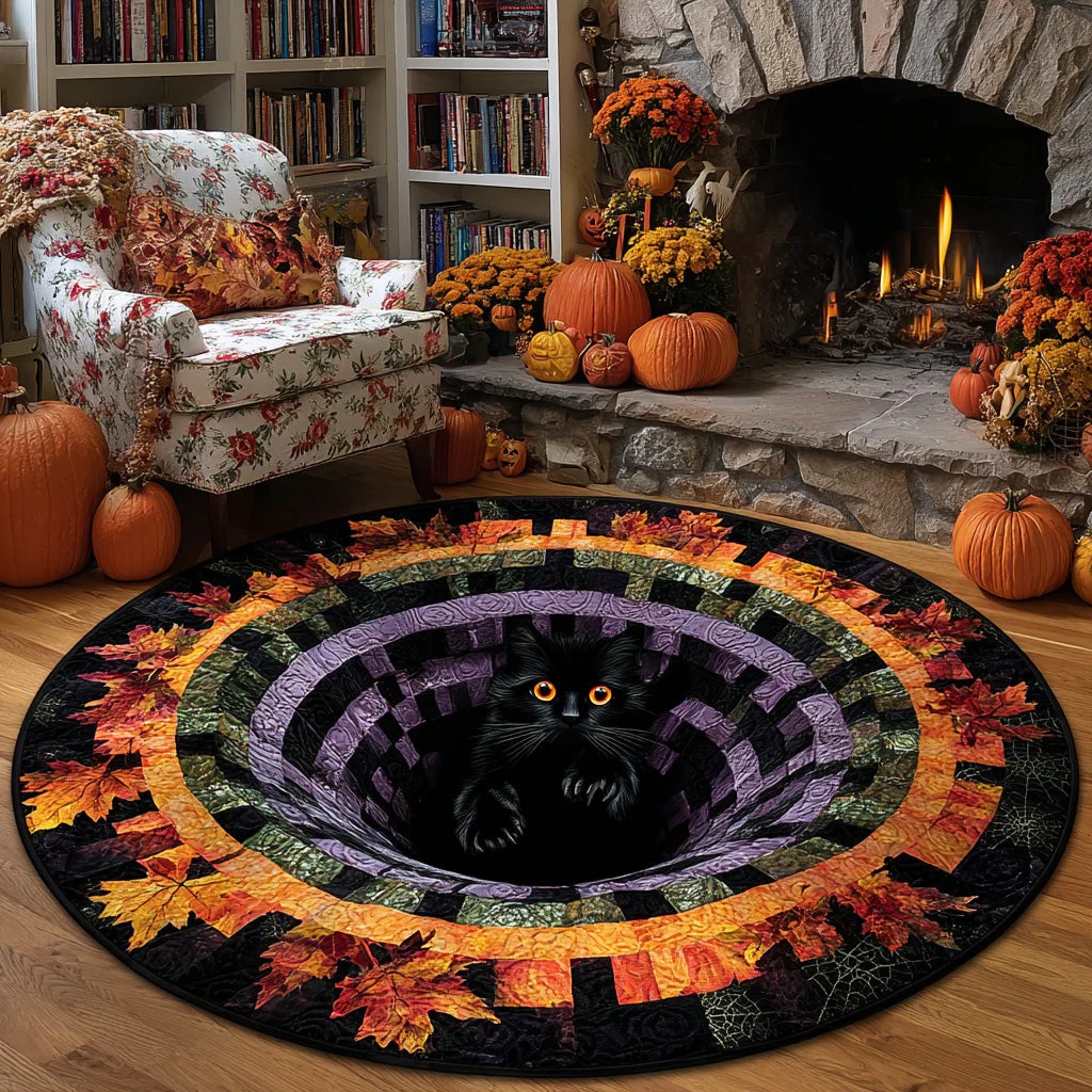 Black Cat Quilted Round Mat 
