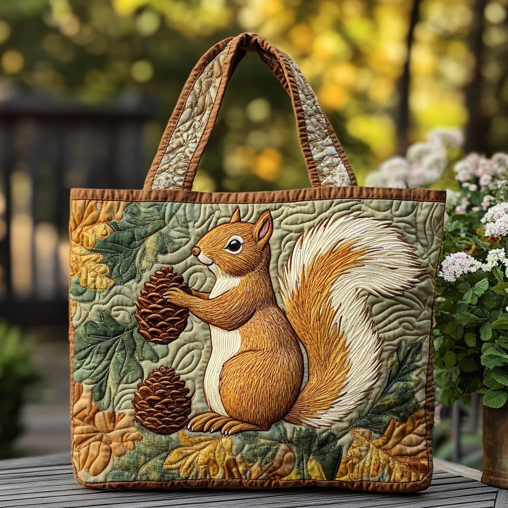 Squirrel Delight Quilted Tote Bag 