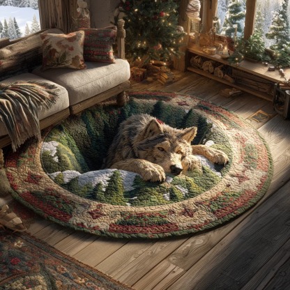 Forest Wolf Den QuiltedRound Mat 