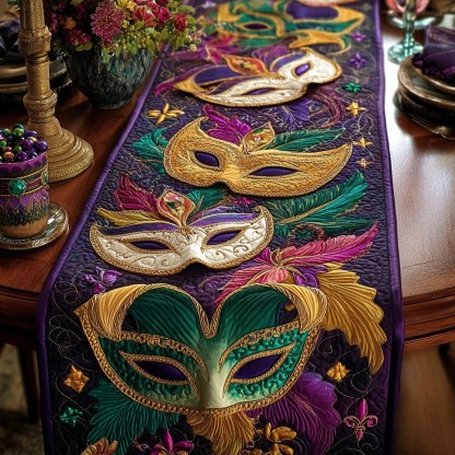 Gilded Mask ParadeQuilted Table Runner