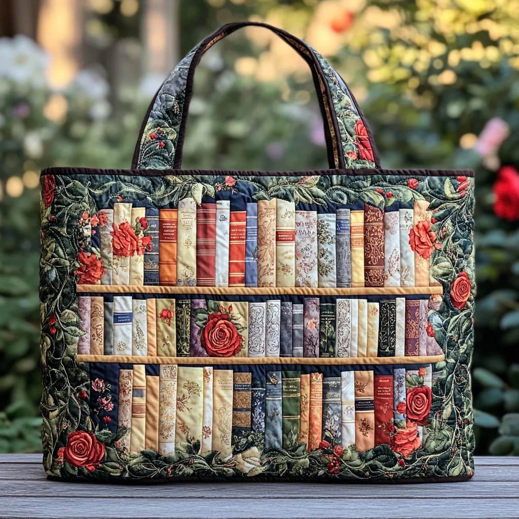 Rose Library Quilted Tote Bag