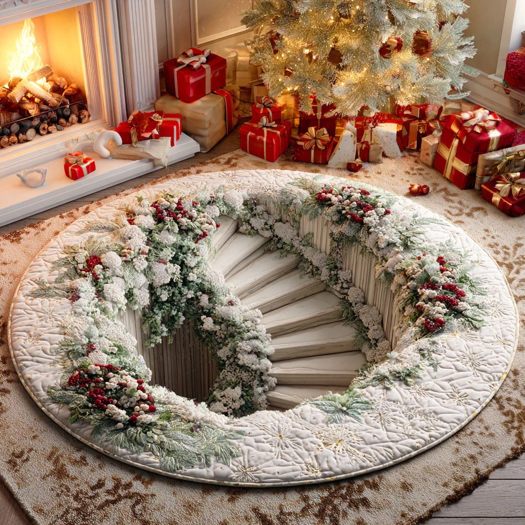 Winter Hidden Stairs Quilted Round Mat