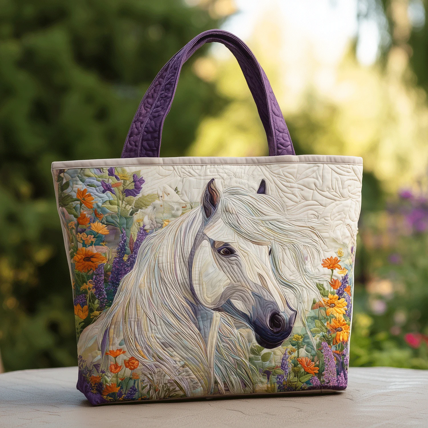 Floral Horse Quilted Tote Bag