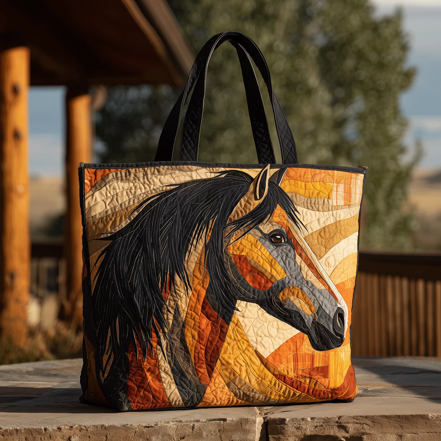 Wild Horse Quilted Tote Bag