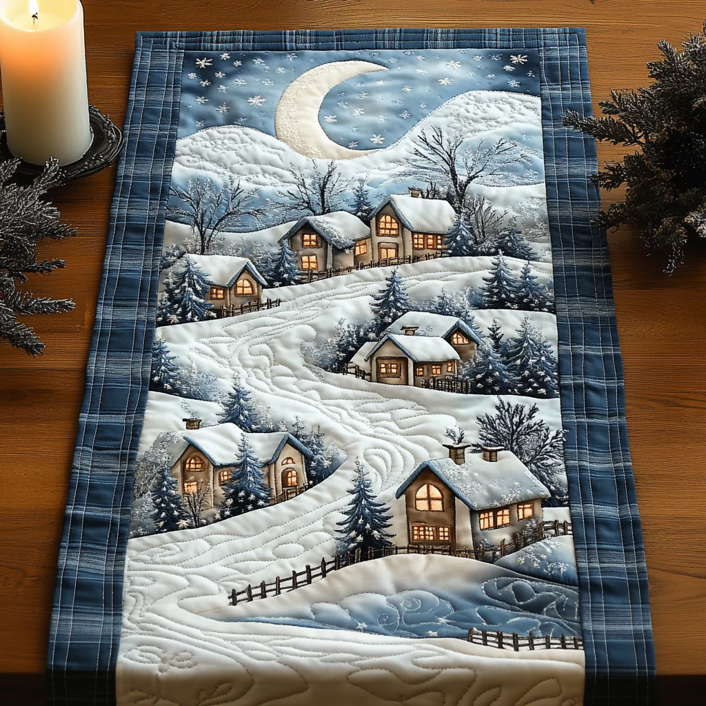 Frosty Twilight Quilted Table Runner