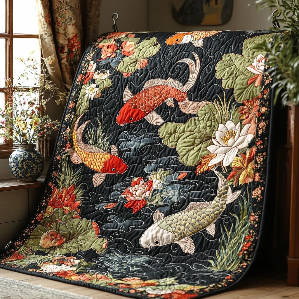 Japanese Koi EleganceQuilted Blanket