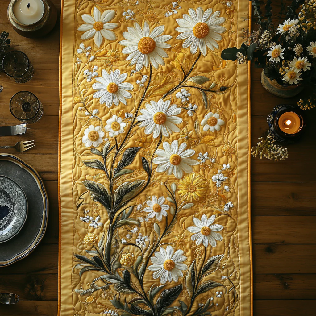 Sunlit Daisies Quilted Table Runner