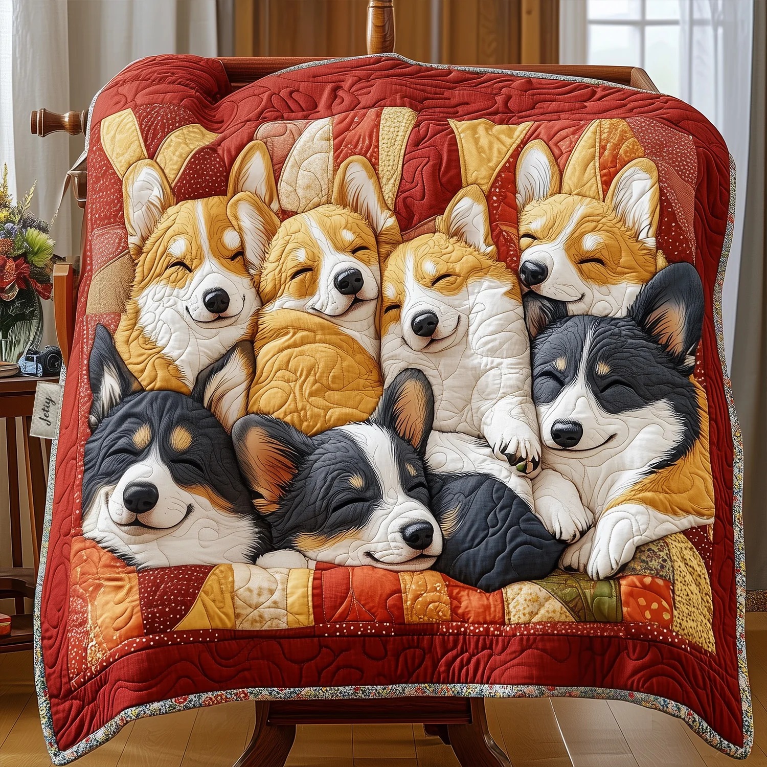 Corgi cuddle squad Quilted Blanket