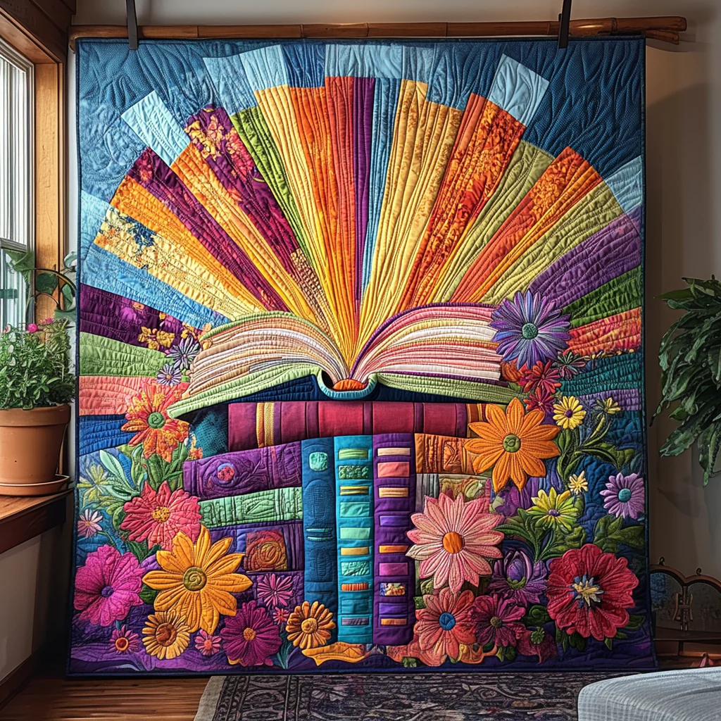 Cozy Book Haven Quilted Blanket