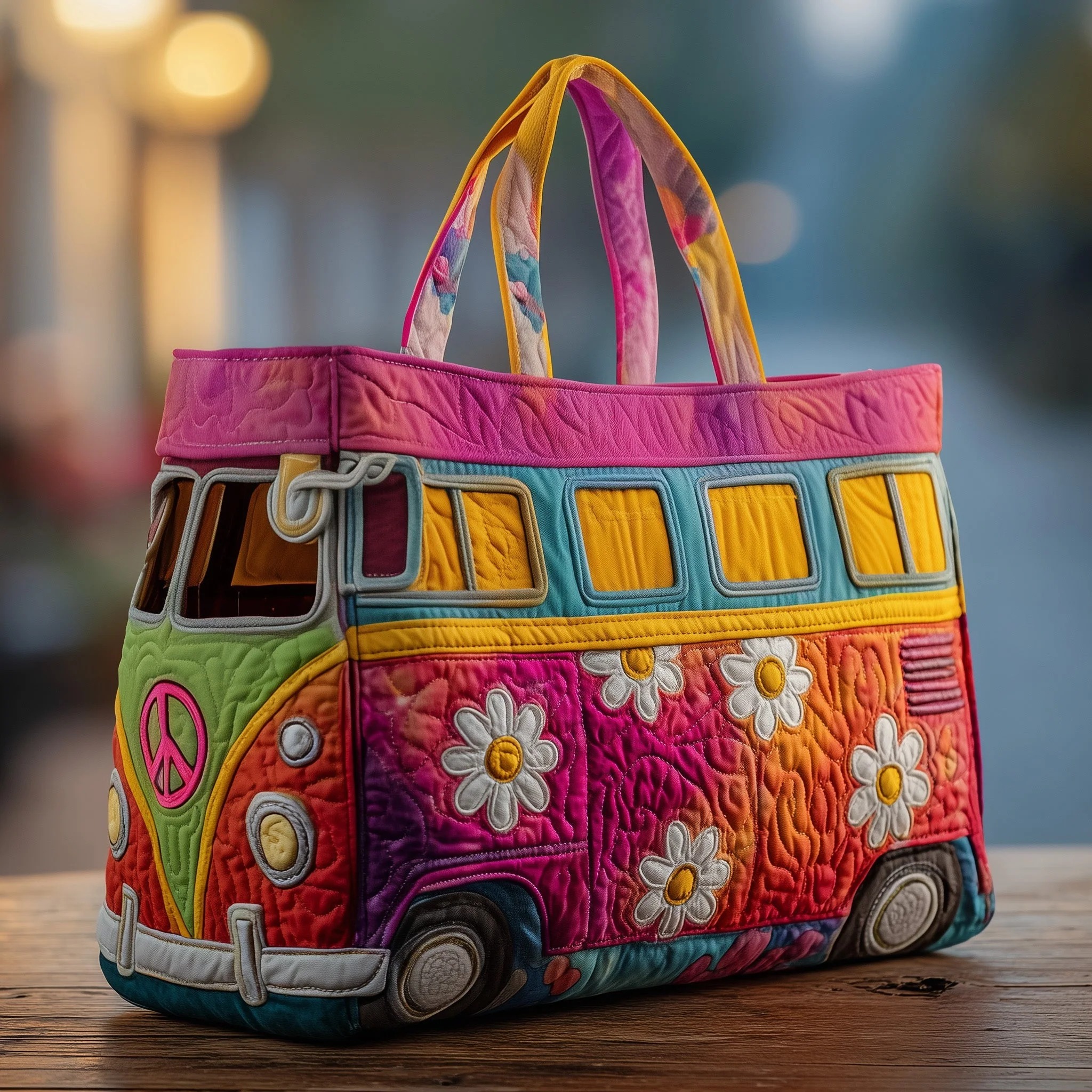 Hippie Van Quilted Tote Bag