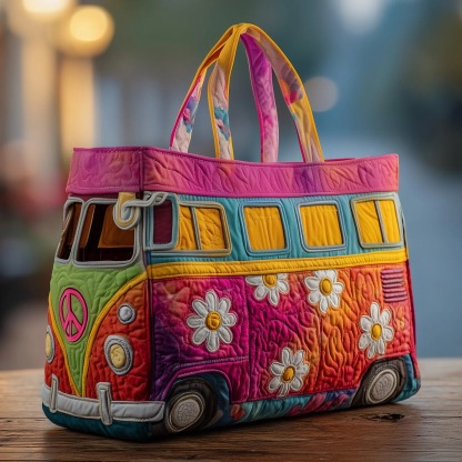 Hippie Van Quilted Tote Bag
