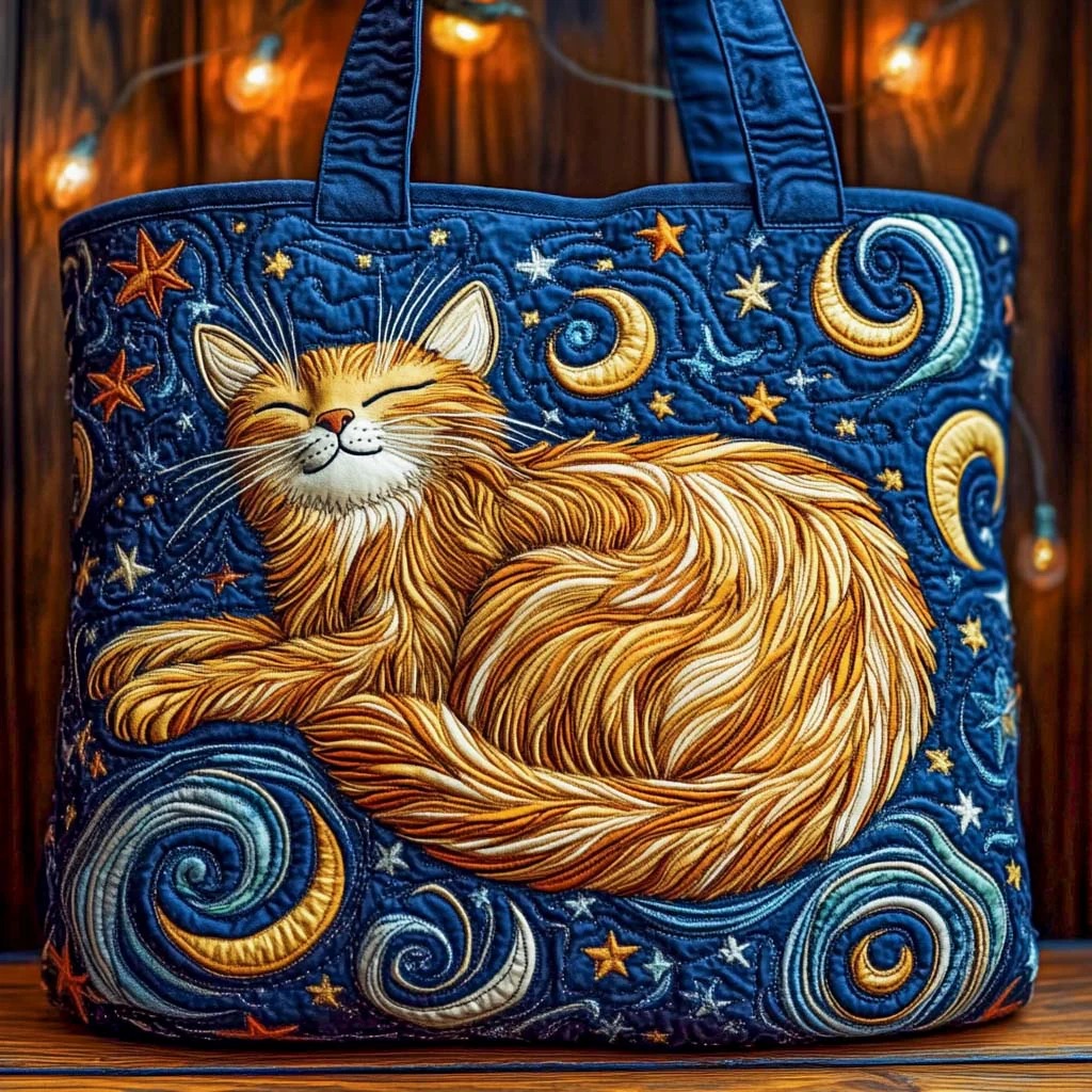 Celestial Cat Dreams Quilted Tote Bag 