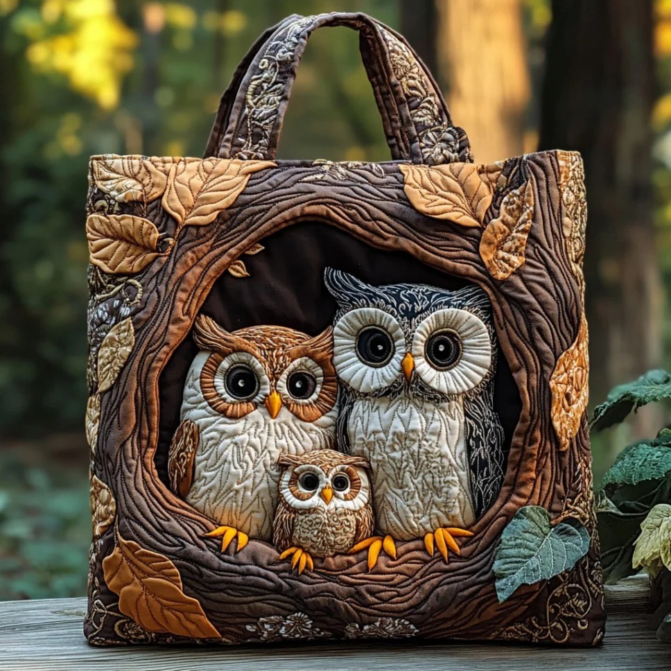 Moonlight Owl Quilted Tote Bag 