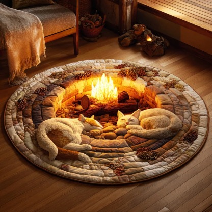 Cozy Fire Evening QuiltedRound Mat 