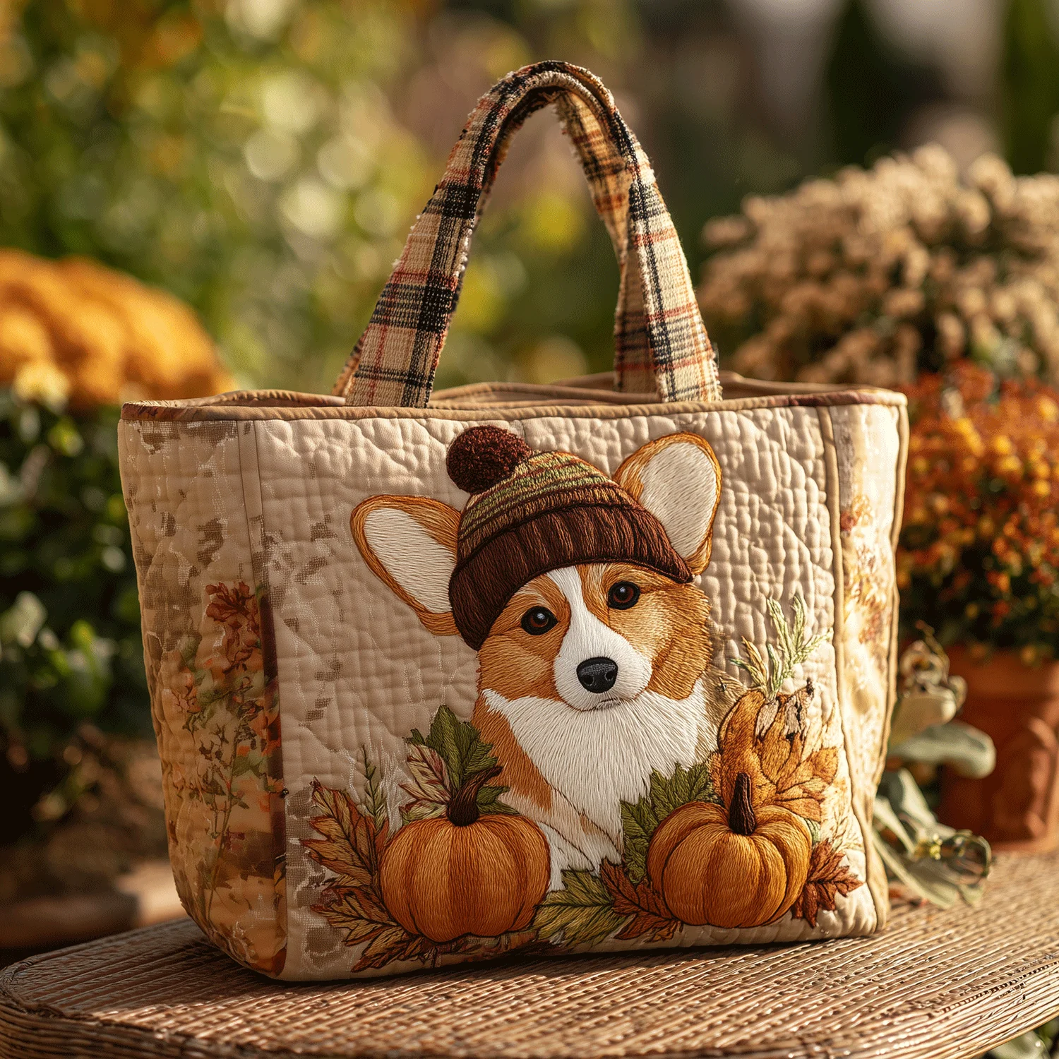 Happy Corgi Quilted Tote Bag 