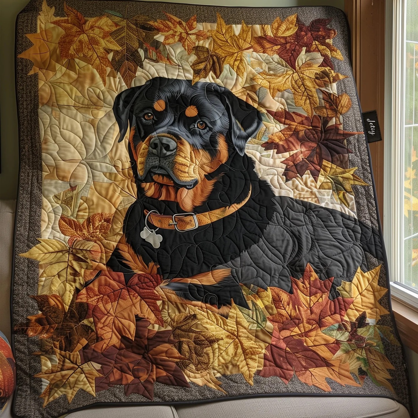 Rottweiler's Autumn Breeze Quilted Blanket