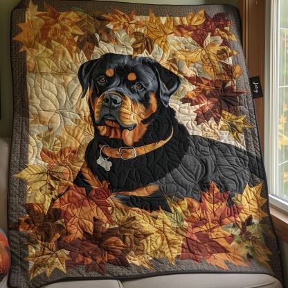 Rottweiler's Autumn Breeze Quilted Blanket